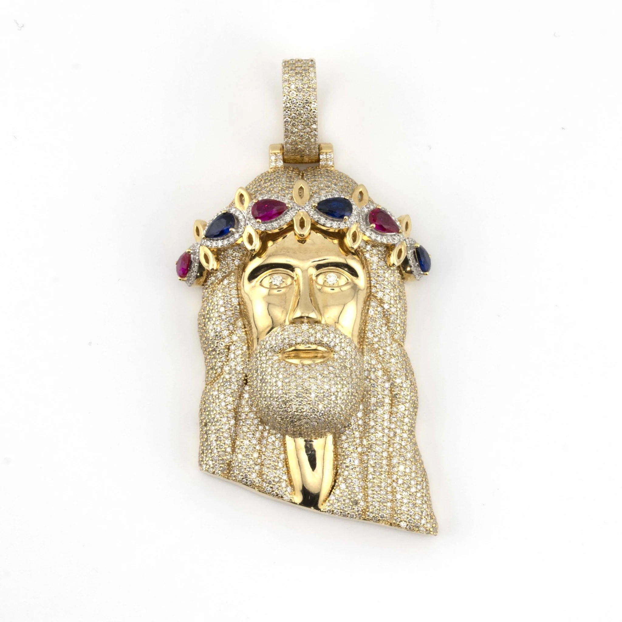 Jesus Pendant With Sapphire Ruby Diamond on the crown
