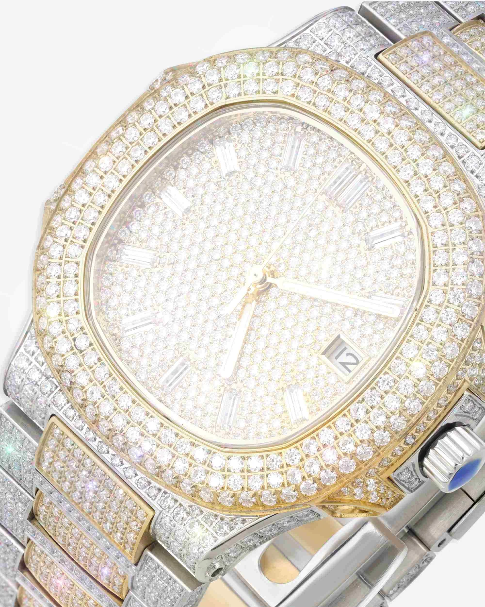 Circle Face Moissanite Watch Yellow Gold - Image 4