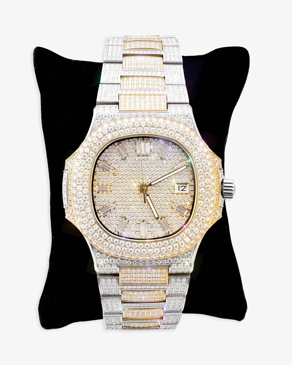 Circle Face Moissanite Watch Yellow Gold - Image 3