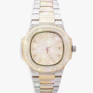 Circle Face Moissanite Watch Yellow Gold