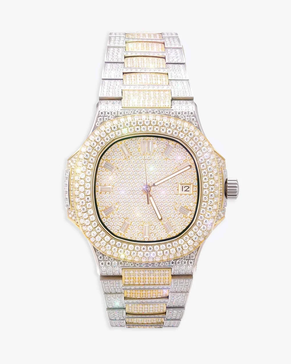 Circle Face Moissanite Watch Yellow Gold