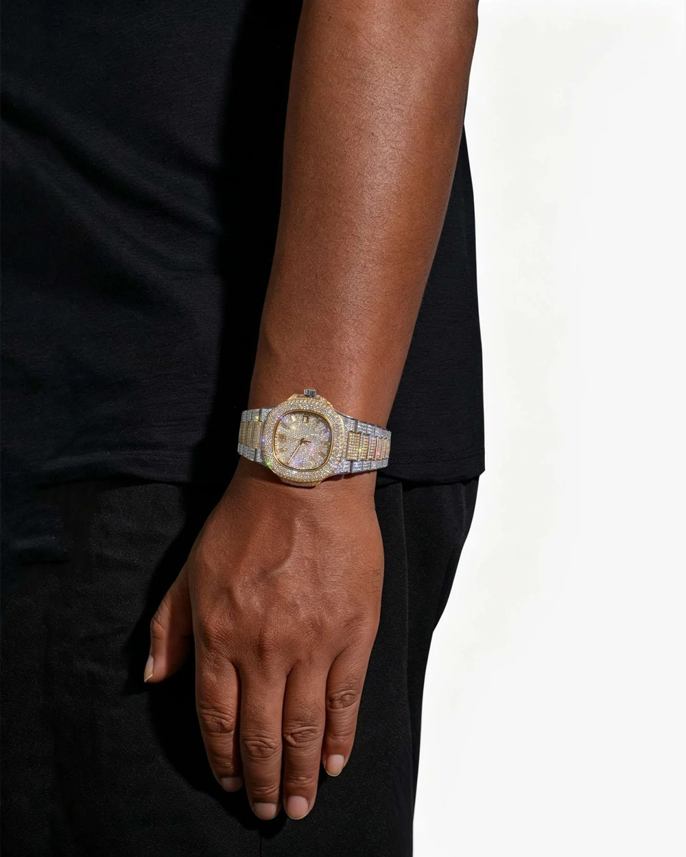 Circle Face Moissanite Watch Yellow Gold - Image 2